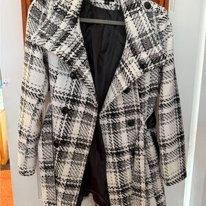 Iz Byer Black and White Plaid Trench Coat